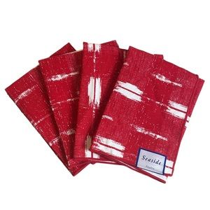 Set Of 4 Cloth Napkins Bright Red White Table Linens 17” Square Fabric Bardwil